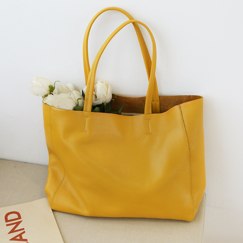 Baglo The First Layer Of Cowhide Yellow Tote Bag