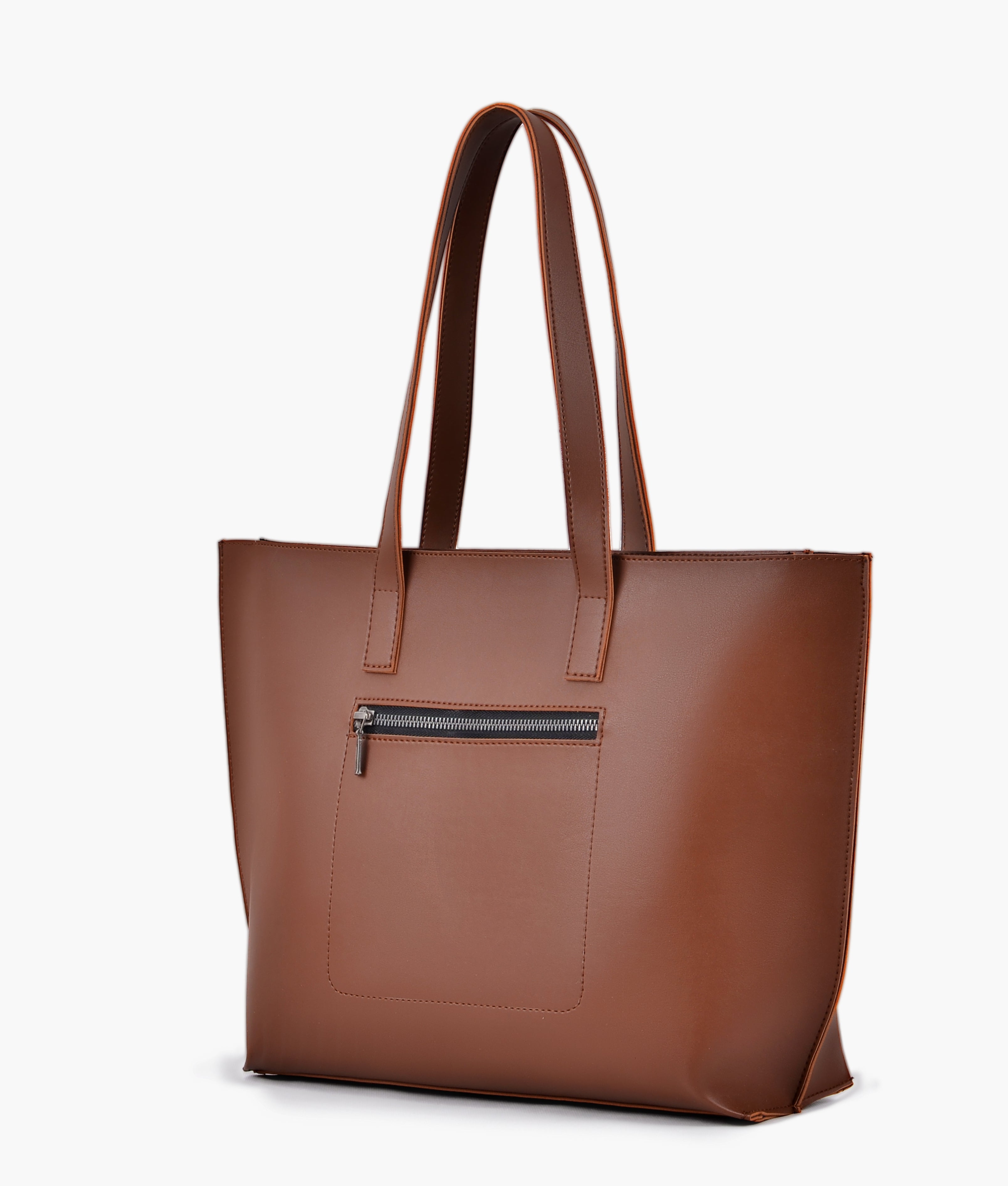 Baglo Brown Long Handle Tote Bag