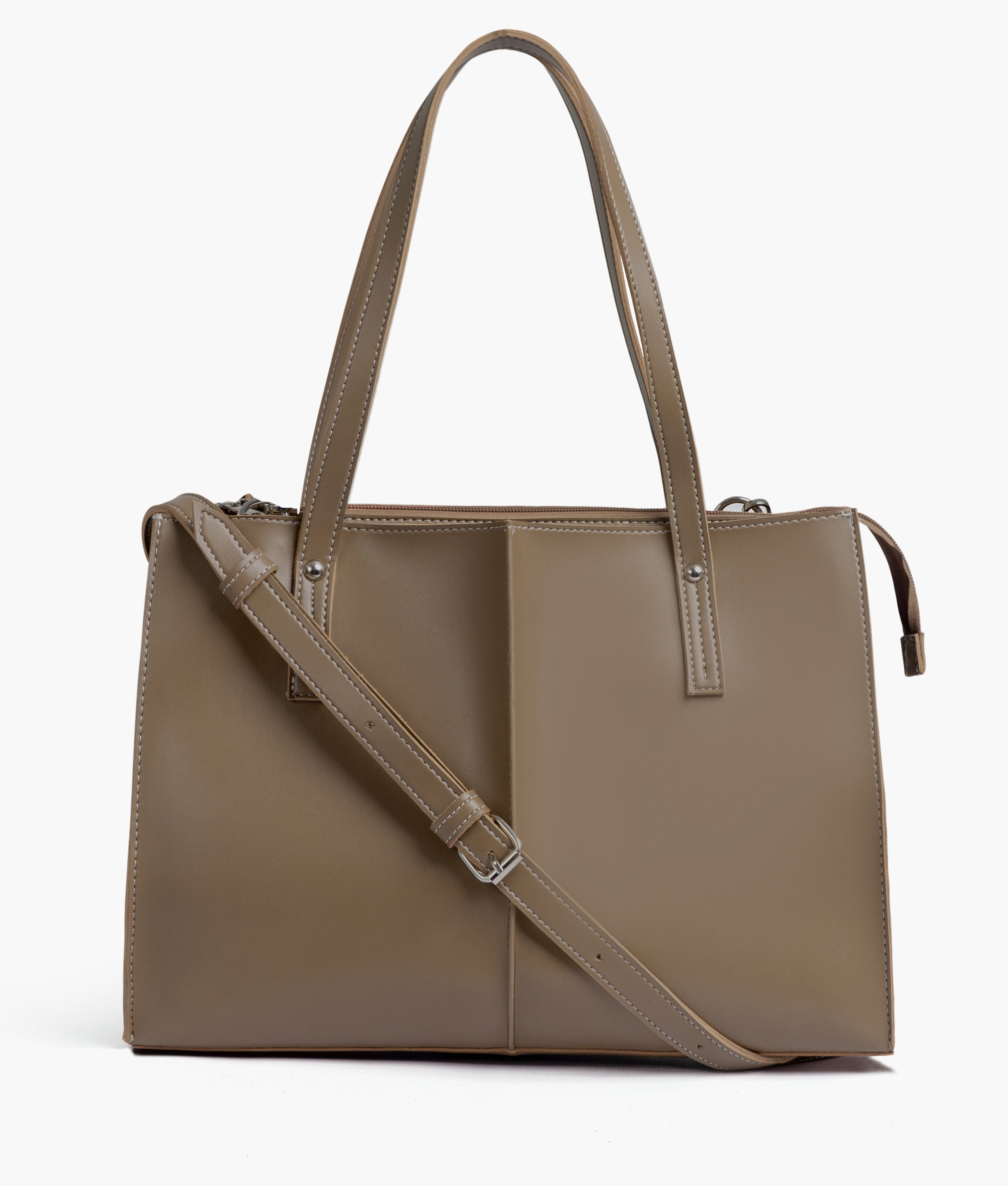 Baglo Brown Suede Zipper Tote Bag