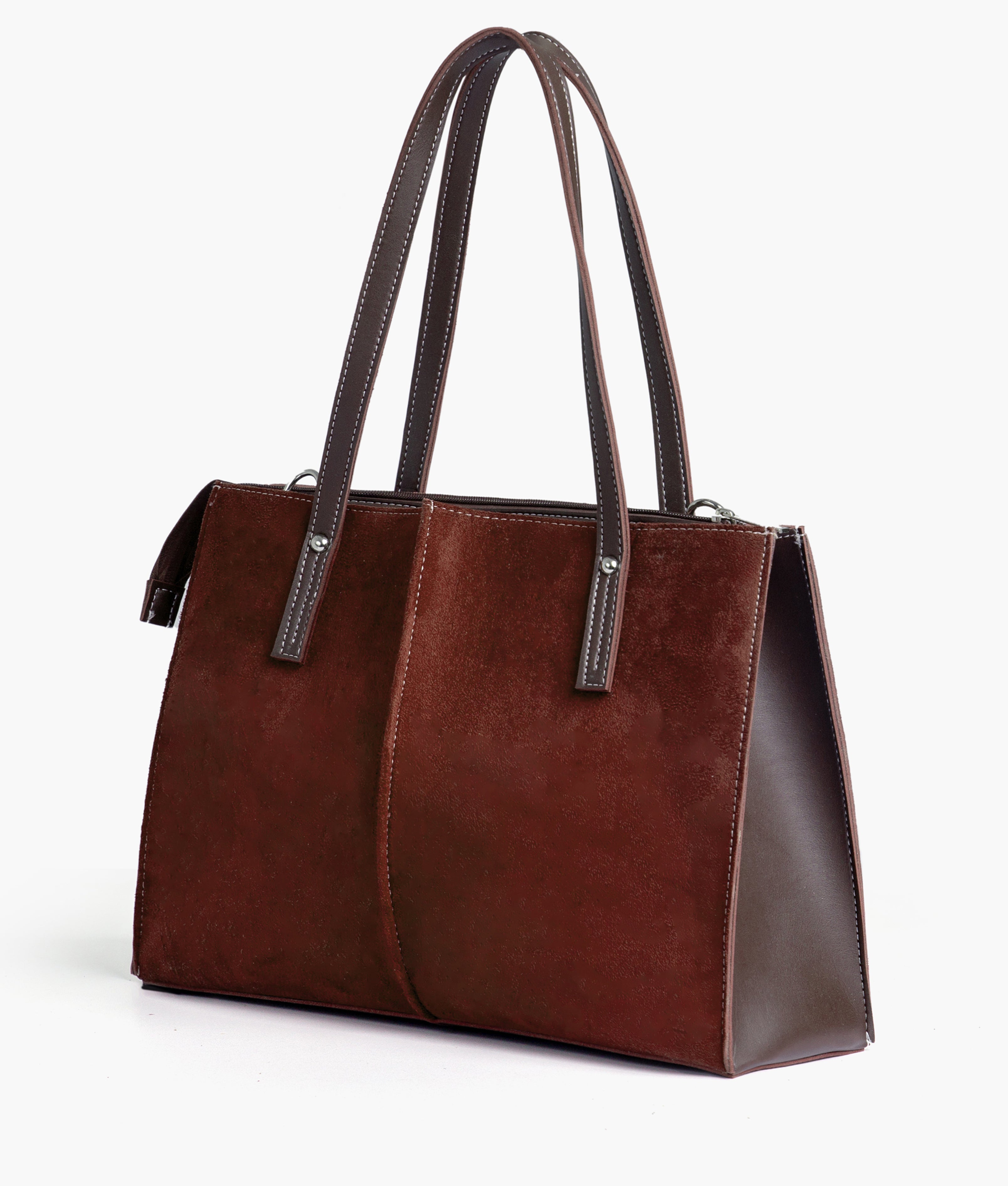 Baglo Brown Suede Zipper Tote Bag