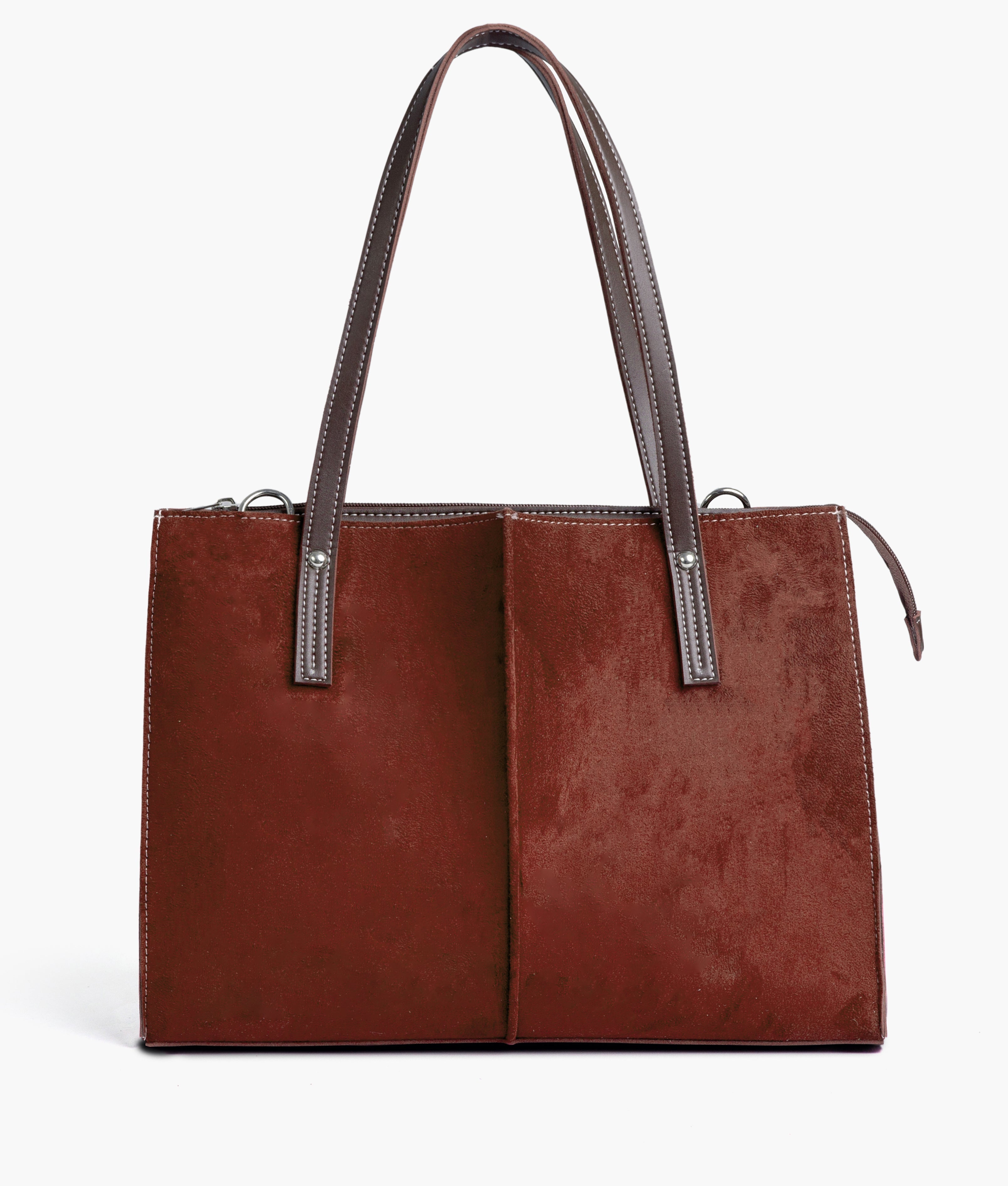 Baglo Brown Suede Zipper Tote Bag