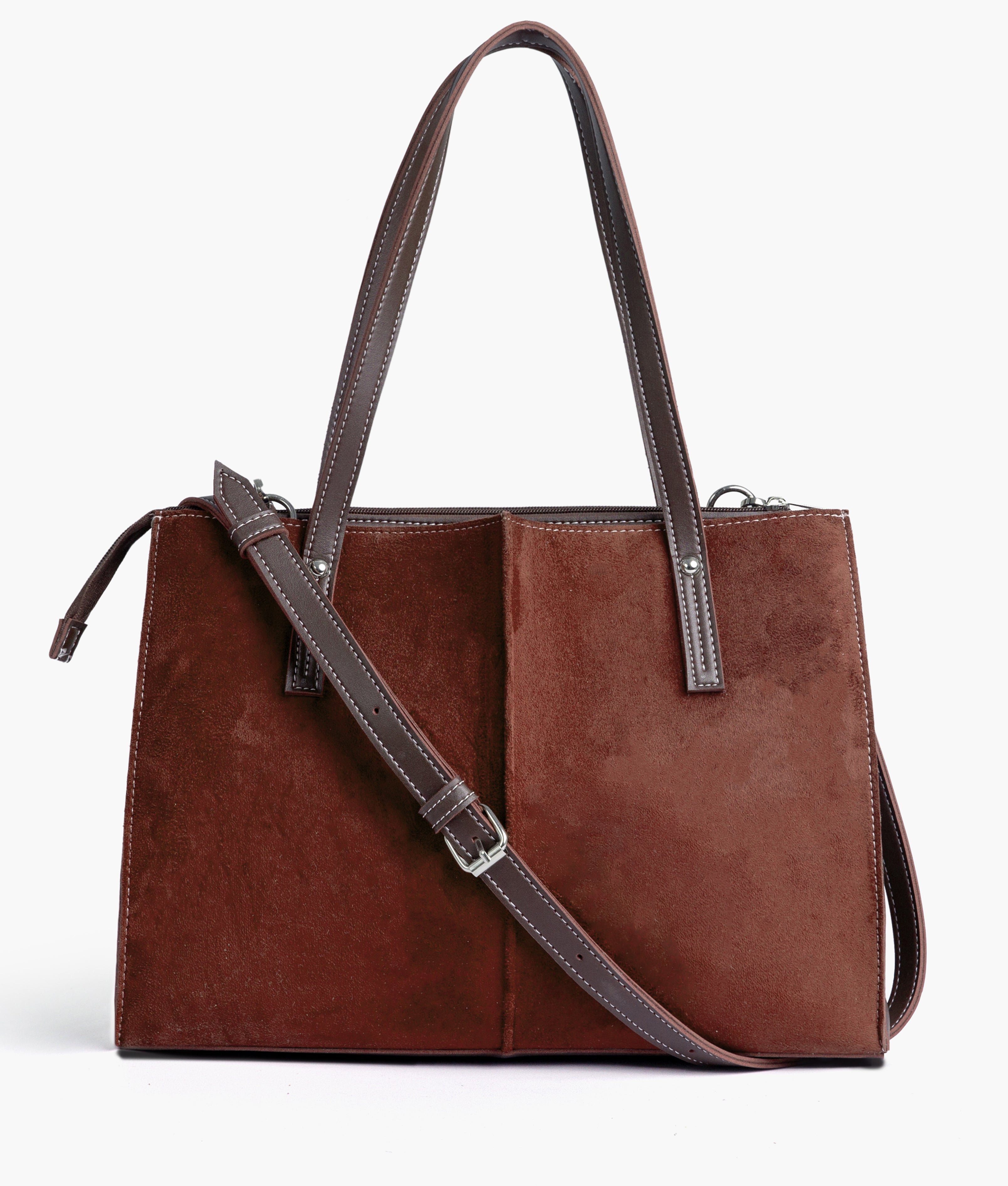 Baglo Brown Suede Zipper Tote Bag